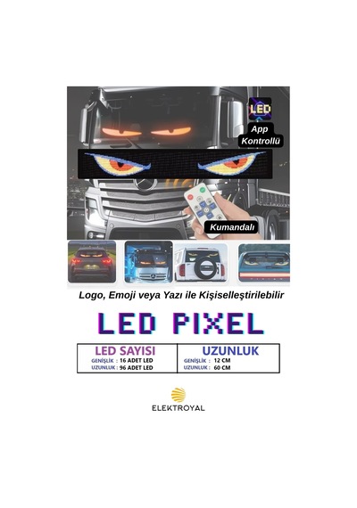 Wearfitpro Pixel Led Kumandalı Dijital Dinamik Led Kişiselleştirilebilir Kayan Yazı Ev Ofis Araç Uyumlu Led