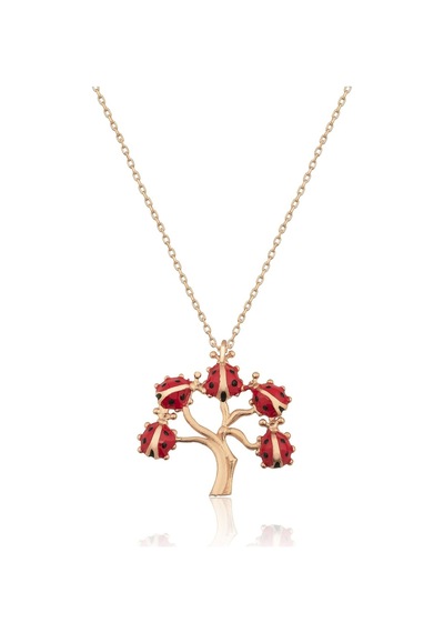 Uğur Böceği Hayat Ağacı Kolye Rose Gold Kaplama 925 Ayar Gümüş Uvps100511