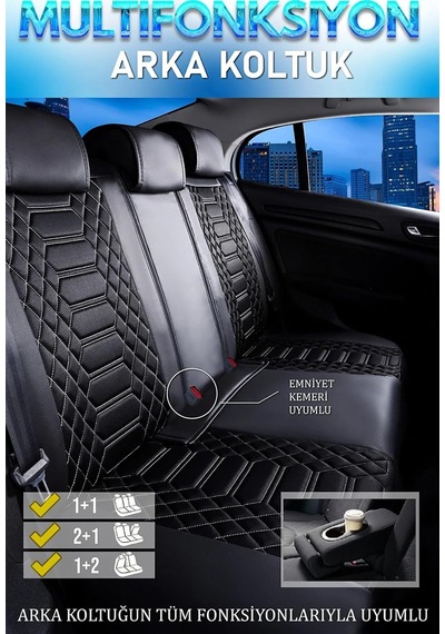Ackstore Yarı Deri Oto Koltuk Kılıfı Tam 5li Set Mars Siyah-beyaz Renk Fiat Tipo İle Uyumlu