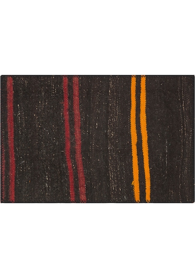 Siyah Rengi Turuncu Çizgili El Dokuma Kilim Paspas