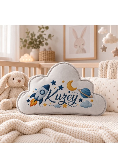 Bk Gift Kişiye Özel İsimli Gri Bulut Yastık-5 - Bebek Ve Çocuk Odası Dekoratif Yastık 34,5x22 Cm