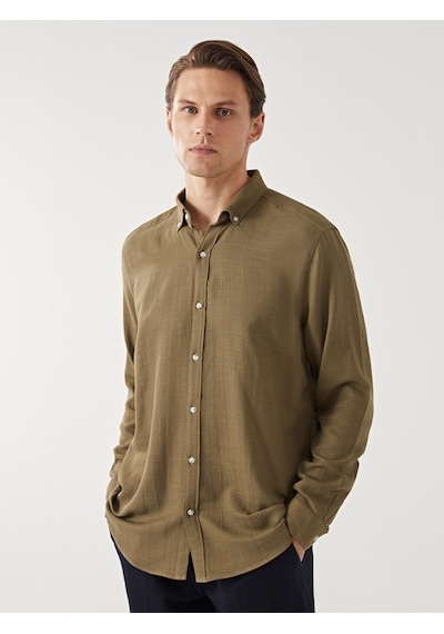 Lcw Vision Yeşil Slim Fit Uzun Kollu Armürlü Erkek Gömlek