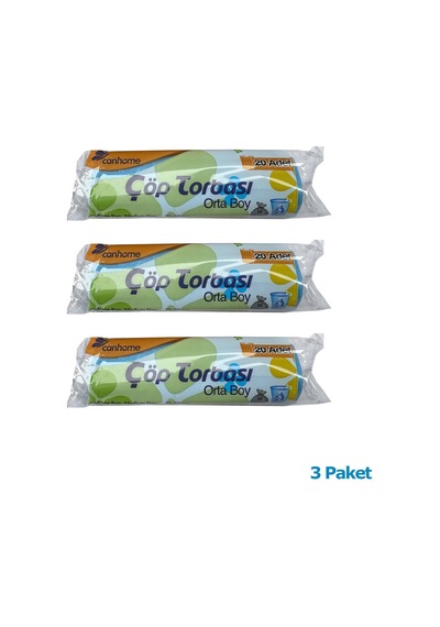 Canhome Mavi Orta Boy 55 x 60 CM 30 Litre Çöp Torbası Poşeti - 20 Adetlik 3 Rulo