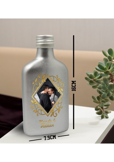 Bk Gift Kişiye Özel İsimli Fotoğraflı Cam Şişede Kolonya 200 Ml 80 Derece, Özel Tasarım Şişe, Hediye Kolonya Gümüş