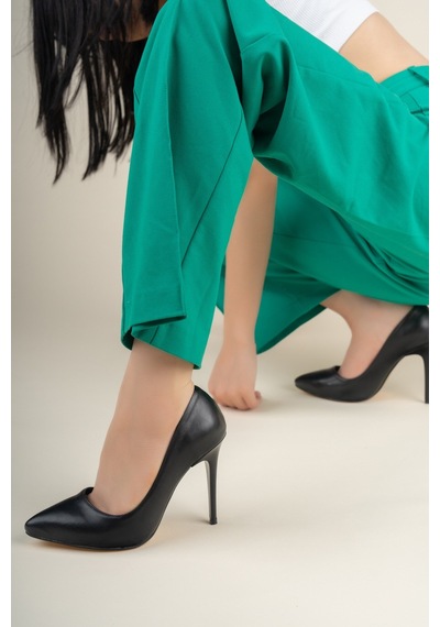 İnce Topuk Stiletto Siyah Siyah