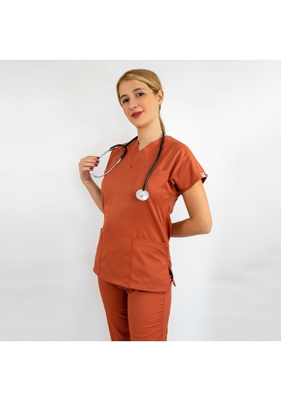 Kiremit Soft Likra Hemşire Hastane Doktor Cerrahi Takım Üniforma Kiremit
