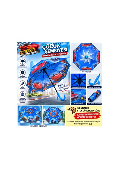 Loacandleco Bardaklı Erkek Çocuk Şemsiyesi Araba Motosiklet Desenli Kılıflı Çocuk Şemsiyesi Çok Renkli - 924695976 Çok Renkli