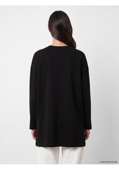Lcw Everyday Siyah Boncuk İşlemeli Oversize Kadın Sweatshirt Tunik