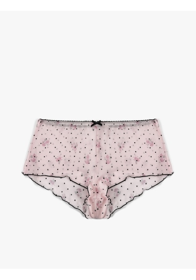 Koton Fiyonk Detaylı Çiçek Desenli Puantiyeli Mini Şort Pijama Altı Pembe Desenli 7wlk80006mk