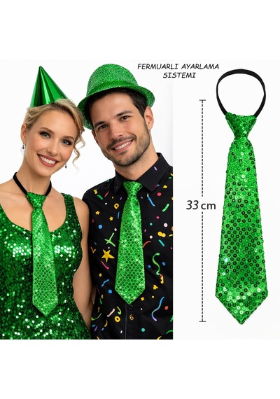 Yeşil Renk Pul Payetli Işıltılı Parti Kravatı 33 Cm 5586