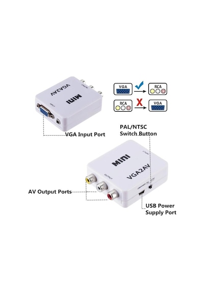 Lunatic 0450 Vga To Av 3rca Video 1080p Çevirici Dönüştürücü Adaptör 3.5mm Destekli