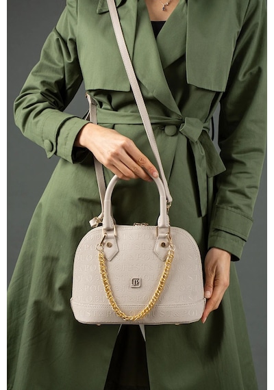 Just Polo Kadın Zincir Detaylı Lüks El Ve Omuz Çantası Shopper Ebat : 25x22 Cm Ekru