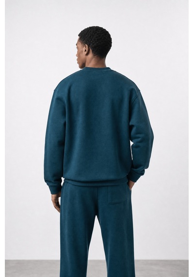 Erkek Respire Basic Oversize Sweatshirt Zümrüt Zümrüt Yeşili