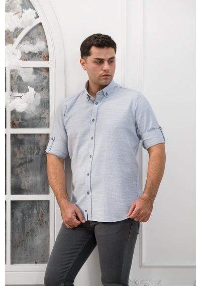 Advante Slimfit Katlamalı Kol Hasırlı Armürlü Yaka Düğmeli Erkek Gömlek 001