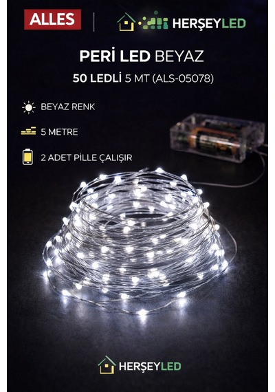 Peri Led Beyaz 50 Ledli 5 Mt Beyaz