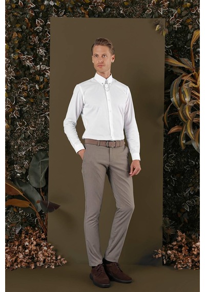 Efor Gk 704 Slim Fit Beyaz Klasik Gömlek Beyaz