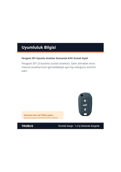 Trobus Peugeot 301 Uyumlu Anahtar Kumanda Kılıfı Katlanır Siyah