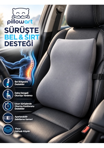 Pillowart Ortopedik Visco Sırt Bel Destek Minderi Anatomik Lomber Omurga Destekli Ergonomik Bel Yastığı