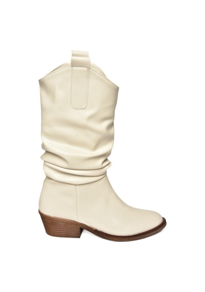 Fox Shoes R280080509 Bej Alçak Topuklu Büzgülü Kadın Çizme Bej