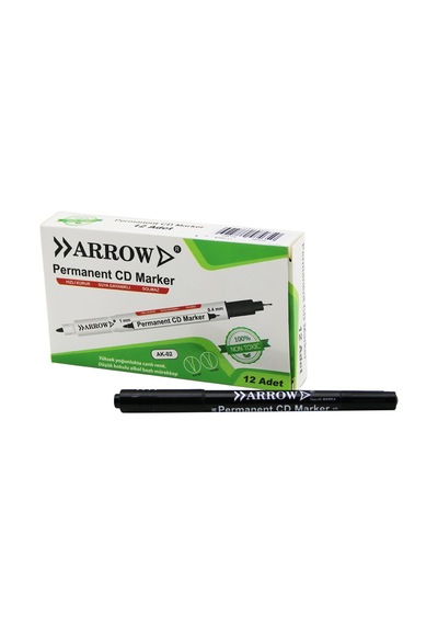 Arrow Ak-02 + Kalemi Permanent 1mm Cd Marker 0.4mm 2 Uçlu Siyah - 12'li Paket Diğer