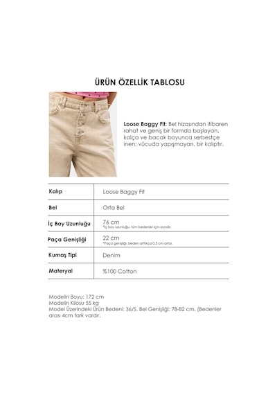 Kadın Kahve 12s6-76 Loose Baggy Fit Denim Jean