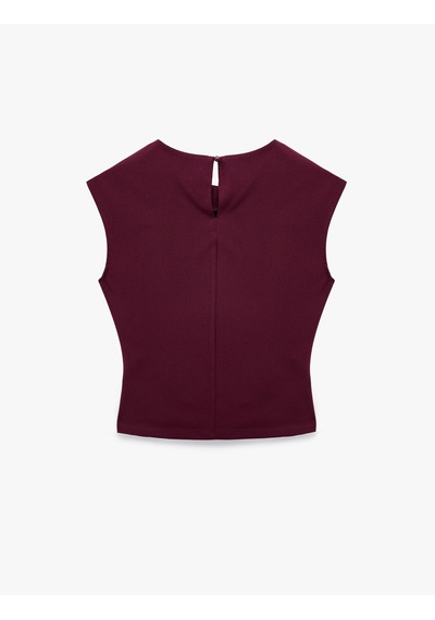 Koton Krep Scuba Slim Fit Drape Detaylı Kolsuz Bisiklet Yaka Bluz Bordo 7wak10037ek