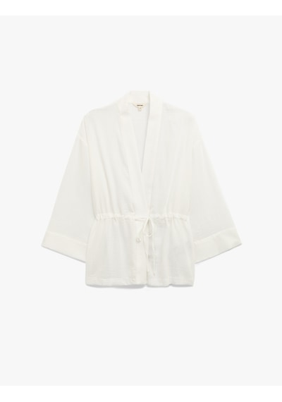 Koton Mandarin Yaka Beli Bağcıklı 3/4 Geniş Kollu Kimono Kırık Beyaz 5sak50120pw Ekru