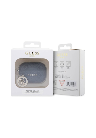 Apple Uyumlu AirPods Pro 2 Kılıf Guess Lisanslı 4g Desenli Taşlı 4g Süs Zincirli Siyah