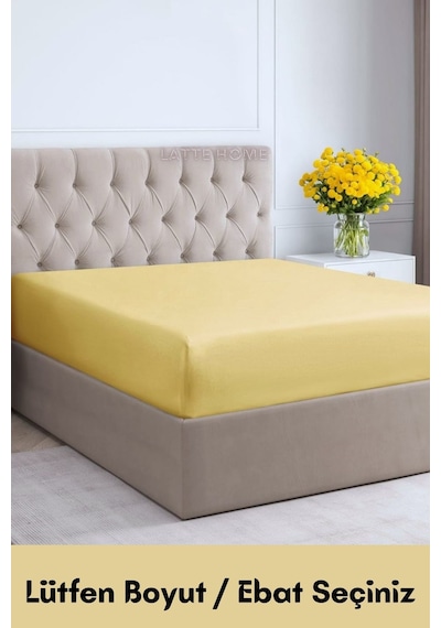 Sarı Renkli %100 Pamuklu Penye Kumaş Fitted Lastikli Çarşaf Sarı