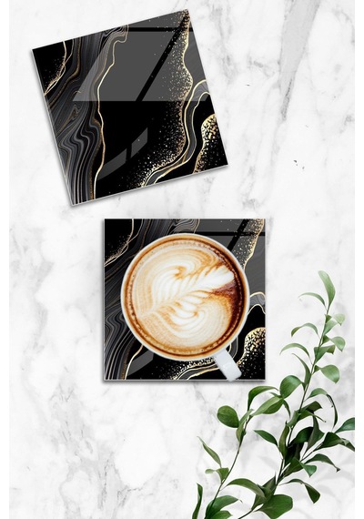 Gökçeoğlu Cam Bardak Altlığı Nero Gold 4'lü Takım 10cm X 10cm Çok Renkli
