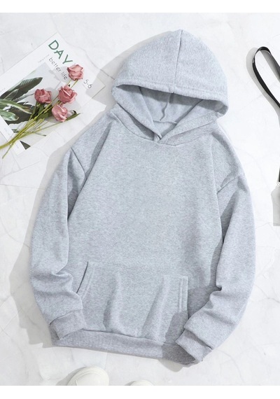 Papatya Good Day Sweatshirt - Gri Baskılı Oversize Kalın Kışlık Kapüşonlu Gri