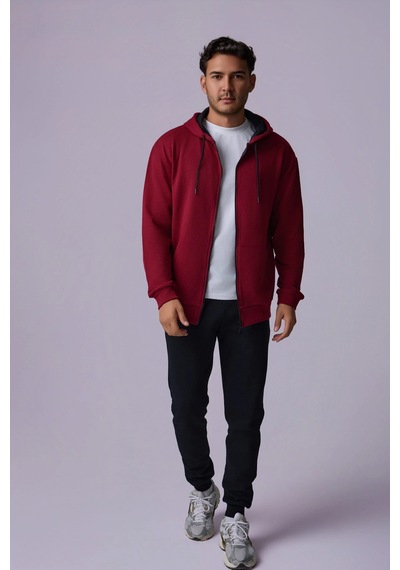 Defys Defy S Erkek Oversize Kapüşonlu Fermuarlı Cepli Sweatshirt Bordo - 527577758 Bordo