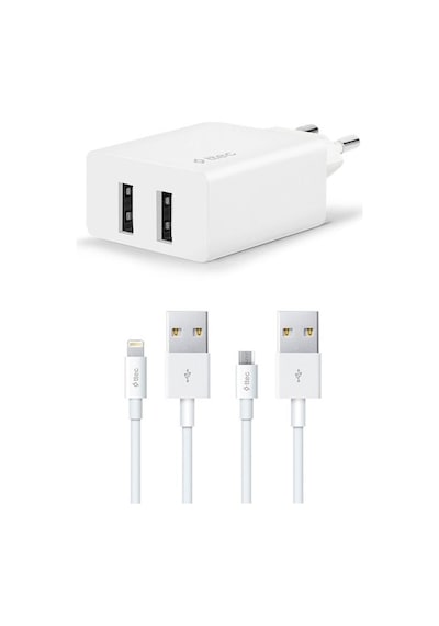 Ttec 2SCS21DB Ttec Smartcharger Duo 2.4A Seyahat Sarj Aleti Cift Usb+ Lightning ve Micro USB Kablo Beyaz