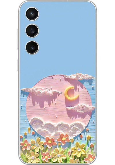 Samsung Galaxy S23 Fe Uyumlu Çiçekli Ay Baskılı Silikon Kılıf Renkli