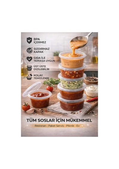 50 Adet 120 Ml Sızdırmaz Sos Kabı Mini Saklama Kabı, Buzluk Kabı, Sosluk, Et & Kemik Suyu Kabı Şeffaf Şeffaf