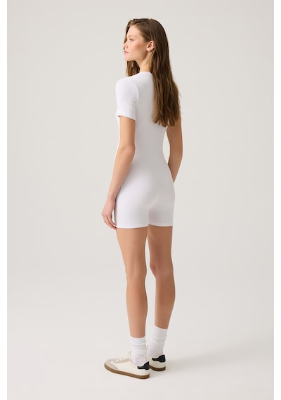 Los Ojos Beyaz Fitilli Kısa Kollu Kısa Tulum Short Romper Beyaz Beyaz
