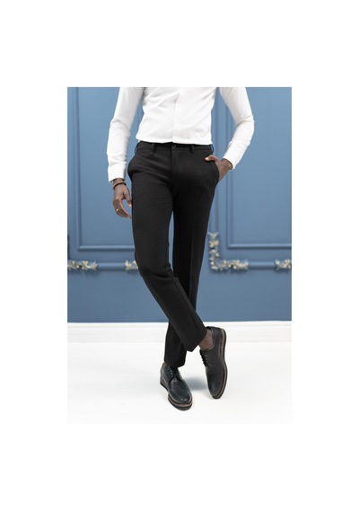 Ecer Regular Fit Yan Cepli Kışlık Gofre Kumaş Pantolon Siyah