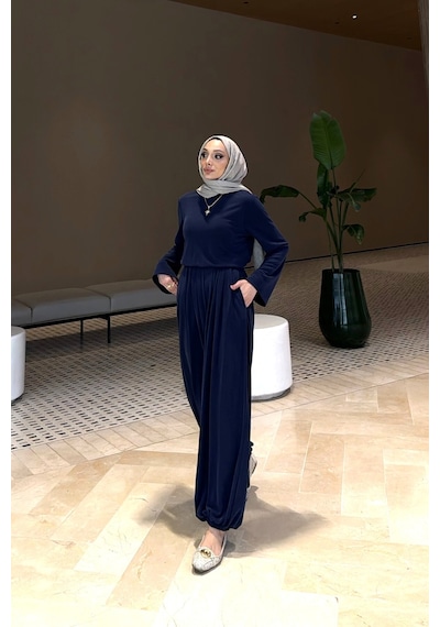 Riella Butik Hera Oysho Kumaş Oversize Günlük Tesettür Takım Lacivert