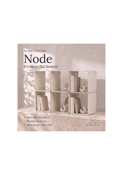 Node 6 Lı Modüler Metal Tv Ünitesi Açık Raflı Dekoratif Televizyon Sehpası Krem - 940100355 Krem