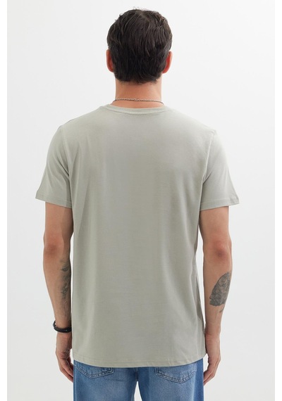 Tudors Unisex Slim Fit Dar Kesim %100 Pamuk Yumuşak Dokulu Gri Bisiklet Yaka Tişört-33603 Gri