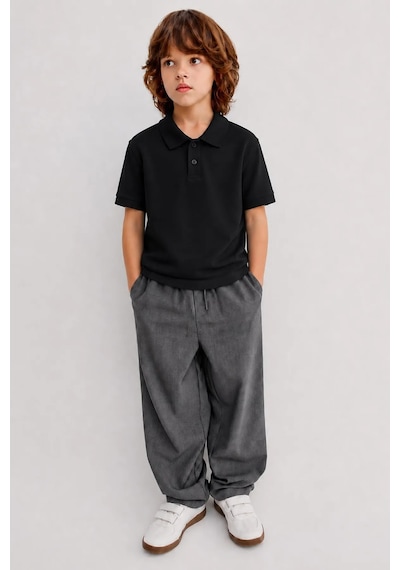 Minigimin Cicileri Polo Yaka Kısa Kol Unisex Çocuk Okul Tşörtü - Siyah