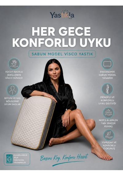 Nefes Alabilen 3d Kumaşlı Boyun Destekli Ortopedik Hafızalı Visco Sabun Yastık 60x40x14 Cm Beyaz - Antrasit