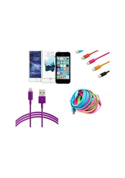 Renkli Iphone 5 5s 6 6s Usb Data Kablosu - Mor