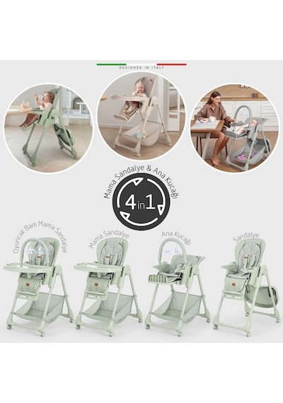 Elele Cibo 2in1 Katlanabilir Bebek Mama Sandalyesi Çift Pedli 0+ Ay Yeşil