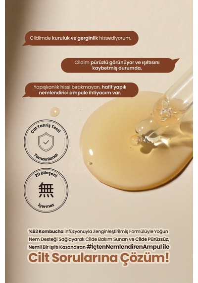 Cilde Parlak Görünüm Kazandıran Aydınlatıcı Ve Nemlendirici Ampul T Else Kombucha Hydro Glow Ampoule