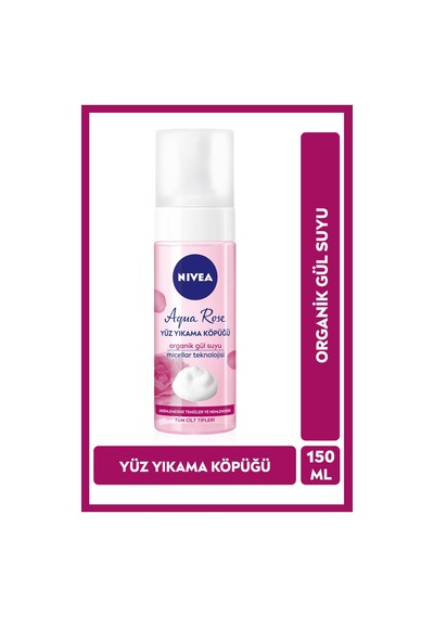Aqua Rose Organik Gül Suyu İçeren Yüz Yıkama Köpüğü 150ml, Nemlendirici, Yüz Temizleyici, Micellar