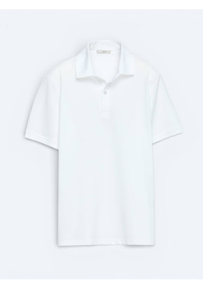 Kip Beyaz Düz Polo Yaka Pamuk Karışımlı T-shirt Beyaz
