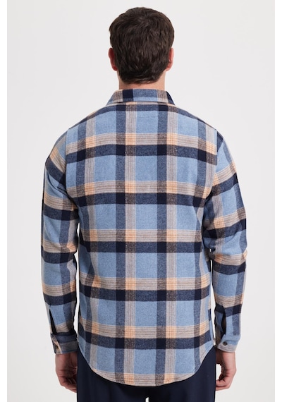Tudors Erkek Slim Fit Dar Kesim Kareli Kışlık Oduncu Gömlek-42348 Mavi