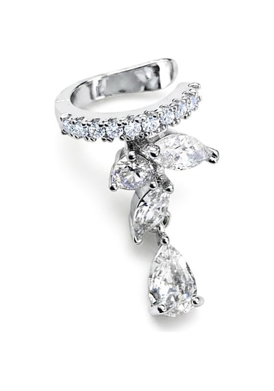 Earcuff Sıkıştırmalı Pirinç Kıkırdak Küpe Damla Kesim Baget Taş Sallantılı Gümüş Renk Çelik