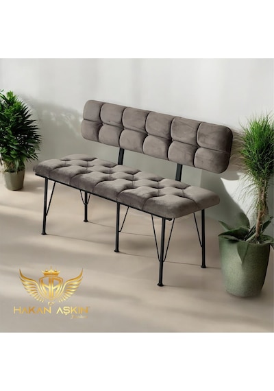 By Hakan Aşkın 120 Cm Metal Ayaklı Metal Alt Kasalı Koyu Füme Babyface New 2025 Sırtlı Bench - Bank